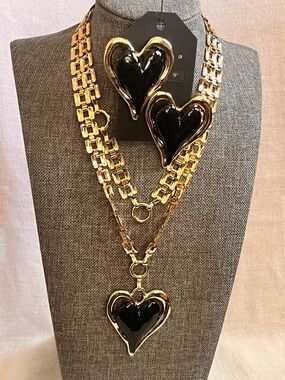 Gold and Black Love Knows No Bounds Heart Pendant Layered Necklace - Women Jewe